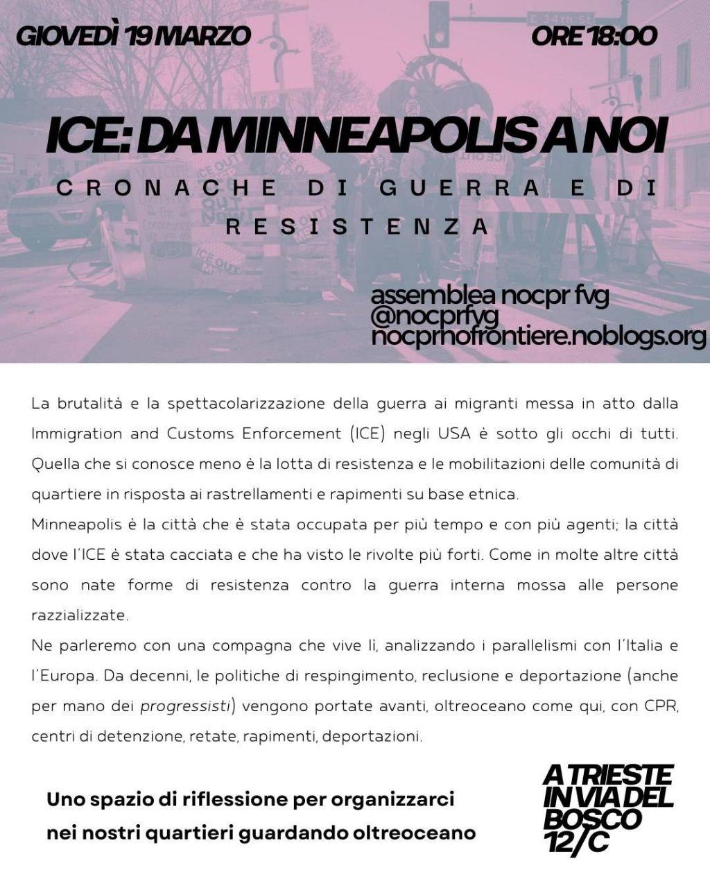 ICE, da Minneapolis a noi: cronache di guerra e di resistenza [Iniziativa 19/03]