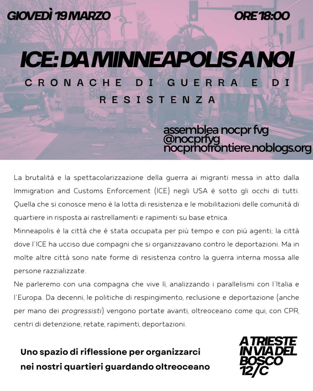 ICE, da Minneapolis a noi: cronache di guerra e di resistenza [Iniziativa 19/03]